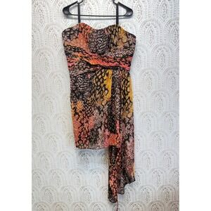 Maxandcleo Mini Dress Womens 14 Multi Snake Print Strapless Ruched Side Drape